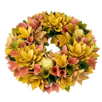 Veľkonočný veniec z drevených kvetov 30 cm, žltá