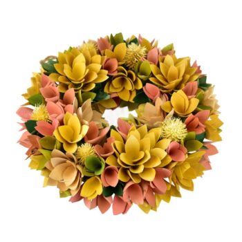 Veľkonočný veniec z drevených kvetov 30 cm, žltá