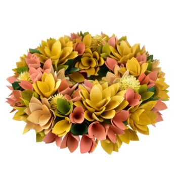 Veľkonočný veniec z drevených kvetov 30 cm, žltá