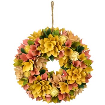 Veľkonočný veniec z drevených kvetov 30 cm, žltá
