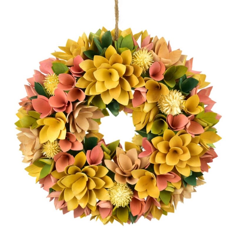 Veľkonočný veniec z drevených kvetov 30 cm, žltá Veľkonočný veniec z drevených kvetov 30 cm, žltá