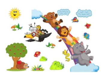 Veselá detská nálepka na stenu so zvieratkami 100 x 200 cm