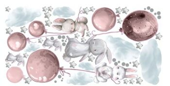 Veselá veľká nálepka na stenu so zajačiky na nočnej oblohe 100 x 200 cm