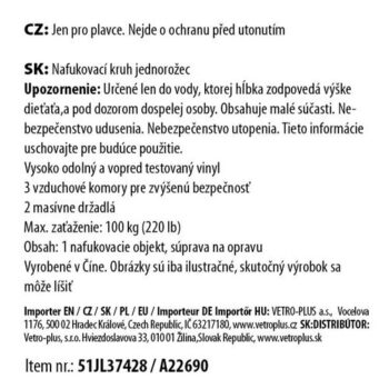 Vetro-Plus Nafukovací kruh Jednorožec, 218 x 160 x 120 cm