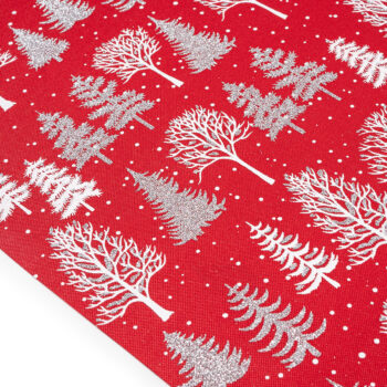Vianočná dekoračná látka Stromčeky červená, 28 x 250 cm