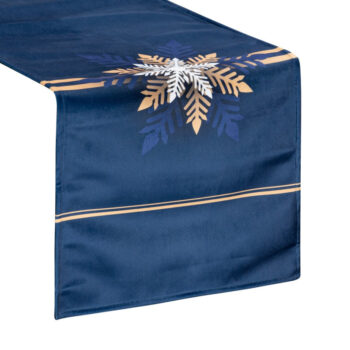 Vianočná štóla modrej farby so vzorom zlatej vločky Šírka: 40 cm | Dĺžka: 140 cm