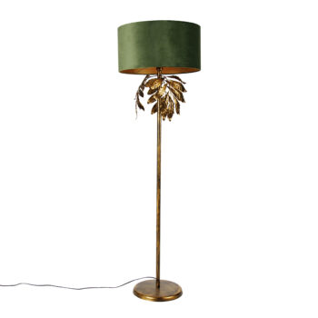 Vintage stojaca lampa starožitné zlato so zeleným tienidlom - Linden