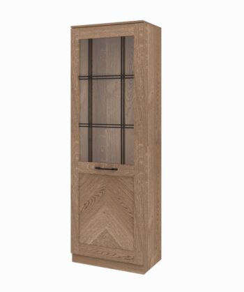 Dizajnový nábytok z kolekcie ZYCO spája v sebe jedinečnú eleganciu prírodného dubového dreva s charakteristickými vzormi rybej kosti na predných stranách. Zásuvky a predné dvierka majú fukciu tichého dovierania čo zvyšuje komfort používania nábytku. Rám predných dvierok je vyrobený z kavlitného masivného dubového dreva, korpus a výplň dvierok je kvalitná LTD doska vo vzore rybej kosti. Úchyty sú kovové v čiernej matnej farbe. Sektor obsahuje viacero prvkov, vďaka ktorým môžete vytvoriť modernú obývaciu izbu alebo jedáleň.Virína ZYCO 10 má jedny dvierka. Na vrchnej strane dvierok je presklená časť s tvrdeným sklom a na spodnej časti sú plné dvierka. Má 4 police z toho 2 sklenené.Materiál : masív, LTD, kovové úchytyRozmery (ŠxVxH) : 65 x 198 x 42 cmNábytok je dodávaný v demonte.  