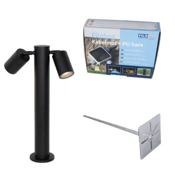 Vonkajšia lampa čierna so zemným hrotom a káblovou priechodkou 45 cm 2-svetlá IP44 - Duo