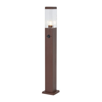 Vonkajšia lampa hrdzavo hnedá s čírym sklom 80 cm IP44 so zásuvkou a snímačom pohybu - Malios