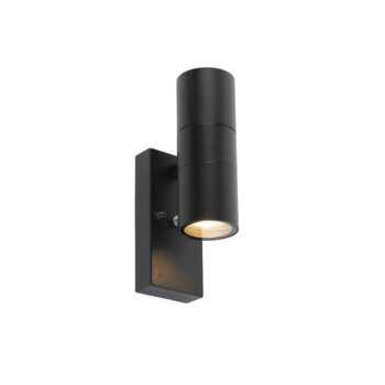 Vonkajšia nástenná lampa čierna 2-svetlá IP44 so senzorom súmraku - Duo