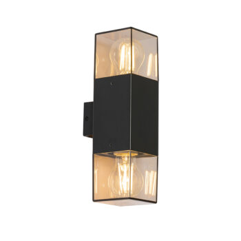 Vonkajšia nástenná lampa čierna s dymovým tienidlom 2-svetlo IP44 - Dánsko