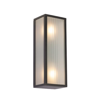 Vonkajšia nástenná lampa čierna s rebrovaným sklom 2-svetlá IP44 - Charlois