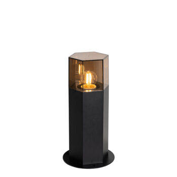Vonkajšia stojaca lampa čierna s dymovým tienidlom šesťuholníkovým 30 cm - Denmark