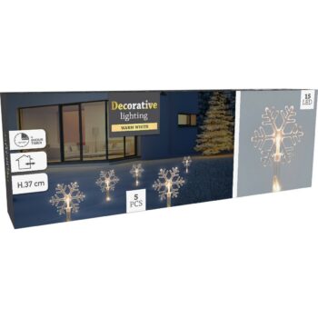 Vonkajšie vianočné osvetlenie Hviezda, 5 ks, 15 LED teplá biela, s časovačom