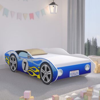 Výnimočná modrá posteľ v tvare pretekárskeho auta 160 x 80 cm