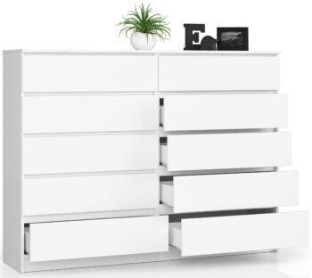 Komoda FREEZ160: Elegancia v bielej farbe pre váš domov Dizajn a typ: FREEZ160 je vysoká komoda a skrinka kombinujúca praktickosť s estetikou, ideálna pre moderné interiéry. Materiál: Vyrobené z kvalitného LTD, FREEZ160 zaisťuje dlhodobú odolnosť a štýl, ktorý vydrží. < strong>Rozmery: S rozmermi 121 x 160 x 40 cm táto komoda poskytuje bohatý úložný priestor bez toho, aby zbytočne zaberala miesto vo vašej miestnosti. Farba: Čistá < strong>biela farba dodáva FREEZ160 jemnú a sviežu atmosféru, ktorá oživí každý interiér. Vybavenie: Oprečená 6 zásuvkami a ďalšími úložnými priestormi , je FREEZ160 ideálny pre organizáciu a uskladnenie rôznych predmetov. Odporúčané použitie:  Spálňa: Skvelý spôsob, ako uchovávať oblečenie, bielizeň alebo posteľnú bielizeň. < li>Obývacia izba: Uložte si svoje knihy, časopisy, dekorácie a ďalšie potrebné veci.