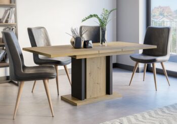 WONDER je moderný a dizajnový jedálenský stôl, ktorý je vhodný do štýlovej jedálne či kuchyne. Je vyrobený z kvalitného materiálu - LTD dosky.Stôl je rozkladací. Farebné prevedenie: dub Artisan / čiernaRozmery stola140 - 180 x 90 x 75 (šírka x hĺbka x výška v cm)Dodávame v demontovanom stave.