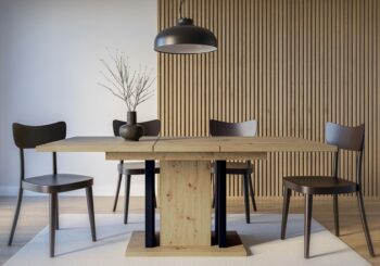 WONDER je moderný a dizajnový jedálenský stôl, ktorý je vhodný do štýlovej jedálne či kuchyne. Je vyrobený z kvalitného materiálu - LTD dosky.Stôl je rozkladací. Farebné prevedenie: dub Artisan / čiernaRozmery stola140 - 180 x 90 x 75 (šírka x hĺbka x výška v cm)Dodávame v demontovanom stave.