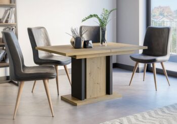 WONDER je moderný a dizajnový jedálenský stôl, ktorý je vhodný do štýlovej jedálne či kuchyne. Je vyrobený z kvalitného materiálu - LTD dosky.Stôl je rozkladací. Farebné prevedenie: dub Artisan / čiernaRozmery stola140 - 180 x 90 x 75 (šírka x hĺbka x výška v cm)Dodávame v demontovanom stave.
