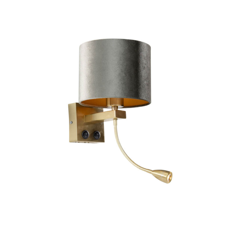 Wandlamp brons met velours kap groen 18cm - Brescia Wandlamp brons met velours kap groen 18cm - Brescia