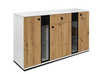 Kombinovaná komoda WESLA je v štýlovom a unikátnom prevedení. Je vhodná do moderných interiérov.Predná časť komody je vyrobená z kvalitnej MDF dosky. Má hrúbku 16 mm. Korpus je z LTD dosky. Má hrúbku 15 mm. Je nenáročná na údržbu.Rozmery komody (š,v,h): 140,4 x 80 x 40,2 cm.Ku komode si môžete zakúpiť tiež zostavu v rovnakom prevedení. Led osvetlenie nie je v cene komody.Dodávame v demontovanom stave.