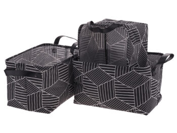 YARA: Látkové košíky (3 ks) Yara - čierna / vzor; materiál: bavlna / polyester; rozmery (ŠxHxV): 38x26x23 cm.
