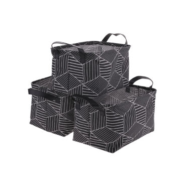 YARA: Látkové košíky (3 ks) Yara - čierna / vzor; materiál: bavlna / polyester; rozmery (ŠxHxV): 38x26x23 cm.