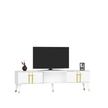 TV stolík YOKOHAMA - luxusný dizajn pre vašu obývaciu izbuTV stolík YOKOHAMA je dokonalou voľbou pre tých, ktorí hľadajú elegantný a funkčný kus nábytku do svojej obývačky. Tento stolík so svojim luxusným vzhľadom pridá vášmu interiéru sofistikovaný nádych a zároveň poskytne dostatok úložného priestoru.Vyrobený z kvalitného LTD materiálu s hrúbkou 18 mm, stolík YOKOHAMA je pevný a odolný. ponúka dostatok priestoru pre vaše multimediálne zariadenia a ďalšie potreby. otváranie a pridávajú stolíku moderný vzhľad.Hlavné vlastnosti produktu:Typ tovaru: TV stolíkVhodné do miestnosti: obývacia izbaMateriál: LTDRozmery: 49 x 140 x 30 cmFarba: biela + zlatáVybavenie: skrinka a regálŠtýl: luxusnéPočet dvierok: 2Úchytky: plastDodatočné informácie: Dodávame v demonte, plastové nožičkyTV stolík YOKOHAMA je dodávaný v demontovanom stave, čo uľahčuje prepravu a montáž. Plastové nožičky zaisťujú stabilitu a chránia podlahu pred poškodením.