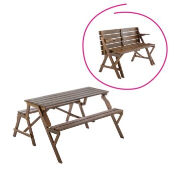 Objavte jedinečné riešenie pre vašu záhradu, terasu alebo balkón! Tento inovatívny kus menom ZAGIR v sebe spája funkciu pohodlnej lavičky s operadlom a praktického piknikového stola s dvomi lavicami. Vďaka jednoduchému mechanizmu premeníte lavičku na stôl…