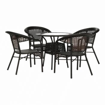 Hľadáte pekný a klasický nábytok do záhrady či na terasu? V takom prípade dávame do Vašej pozornosti záhradný set z umelého ratanu GETON 1+4. Päťdielny set pozostáva zo stola a štyroch kresiel. Rozmery stola sú (ŠxV): 80x72 cm a rozmery kresla sú (ŠxHxV): 60x64x80 cm. Hĺbka sedu má 43 cm, výška…