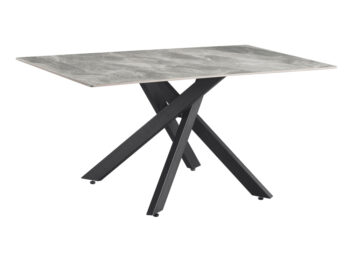 Jedálenský stôl Zenos s rozmermi 160x90 cm je elegantným a moderným doplnkom do vašej jedálne. Jeho povrch v svetlosivom mramorovom prevedení v kombinácii s čiernymi kovovými nohami vytvára sofistikovaný vzhľad, ktorý sa hodí do každého interiéru.