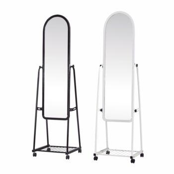 Svojím dizajnom každého očarí stojanové zrkadlo na kolieskach DUMAS. Rozmery zrkadla sú (ŠxV): 31x160 cm. Tvoria ho kovový stojan a plastový rám. Farebné prevedenie je v bielej farbe, čo zrkadlu dodáva eleganciu. Vďaka tomu, že je na kolieskach je manipulácia s ním jednoduchá. Dodávané je v demonte.