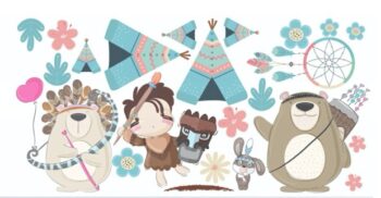 Zábavná detská nálepka na stenu pre chlapcov indáni 100 x 200 cm