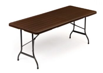 Záhradný cateringový stôl rozkladací 180 cm - hnedý s imitáciou dreva