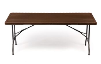 Záhradný cateringový stôl rozkladací 180 cm - hnedý s imitáciou dreva