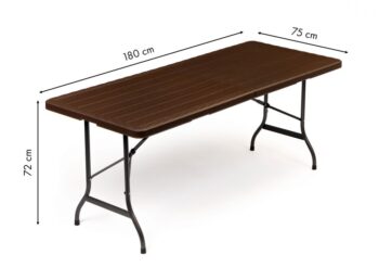 Záhradný cateringový stôl rozkladací 180 cm - hnedý s imitáciou dreva