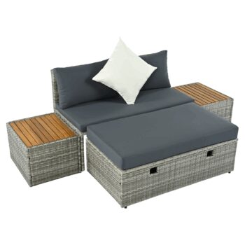 Záhradný ratanový set DEBRA, šedá/prírodná/krémová