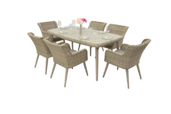 Záhradný ratanový stôl so sklom VICTORIA 180 x 100 cm (béžový)