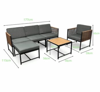 Záhradný rohový set XL-NM-31 - svetlo hnedý + sivé vankúše