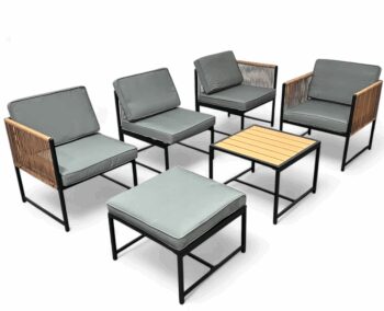 Záhradný rohový set XL-NM-31 - svetlo hnedý + sivé vankúše