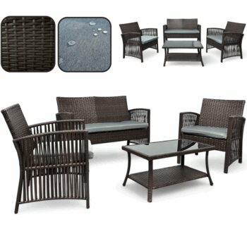 Záhradný set NM-02 z kvalitného technoratanu - tmavohnedý + sivé vankúše