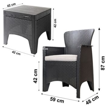 Záhradný set pre 2 osoby - 2 kresla s poduškami + stolík