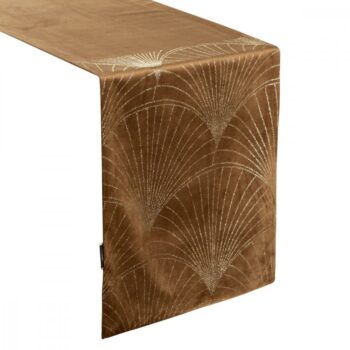 Zamatový stredový obrus s lesklou potlačou hnedej farby Šírka: 35 cm | Dĺžka: 140 cm