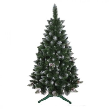 Zasnežený umelý vianočný stromček borovica so šiškami 150 cm