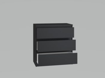 Komoda WALMA M3 v modernom dizajne je vhodná do každého interiéru, pretože v sebe spája jednoduchosť a eleganciu. Určite oceníte aj tri praktické zásuvky, kde si môžete uložiť dokumenty, oblečenie alebo iné potrebné veci. Komoda je vyrobená z kvalitnej LTD dosky, ktorá je nenáročná na údržbu a odolná voči poškriabaniu. Hrany sú chránené ABS páskou. Komoda má bezúchytový systém otvárania, takže Vám v priestore nebudú zavadziať žiadne úchyty a zároveň to posilní jej moderný dizajn.Rozmery (ŠxVxH) : 70 x 75 x 40 cmFarebné prevedenie : čiernaDodávame v demonte.