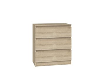 Komoda WALMA M3 v modernom dizajne je vhodná do každého interiéru, pretože v sebe spája jednoduchosť a eleganciu. Určite oceníte aj tri praktické zásuvky, kde si môžete uložiť dokumenty, oblečenie alebo iné potrebné veci. Komoda je vyrobená z kvalitnej LTD dosky, ktorá je nenáročná na údržbu a odolná voči poškriabaniu. Hrany sú chránené ABS páskou. Komoda má bezúchytový systém otvárania, takže Vám v priestore nebudú zavadziať žiadne úchyty a zároveň to posilní jej moderný dizajn.Rozmery (ŠxVxH) : 70 x 77 x 40 cmFarebné prevedenie : dub sonomaDodávame v demonte.