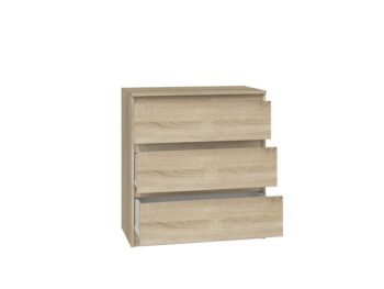 Komoda WALMA M3 v modernom dizajne je vhodná do každého interiéru, pretože v sebe spája jednoduchosť a eleganciu. Určite oceníte aj tri praktické zásuvky, kde si môžete uložiť dokumenty, oblečenie alebo iné potrebné veci. Komoda je vyrobená z kvalitnej LTD dosky, ktorá je nenáročná na údržbu a odolná voči poškriabaniu. Hrany sú chránené ABS páskou. Komoda má bezúchytový systém otvárania, takže Vám v priestore nebudú zavadziať žiadne úchyty a zároveň to posilní jej moderný dizajn.Rozmery (ŠxVxH) : 70 x 77 x 40 cmFarebné prevedenie : dub sonomaDodávame v demonte.