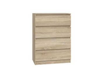Komoda WALMA M4 v modernom dizajne je vhodná do každého interiéru, pretože v sebe spája jednoduchosť a eleganciu. Určite oceníte aj štyri praktické zásuvky, kde si môžete uložiť dokumenty, oblečenie alebo iné potrebné veci. Komoda je vyrobená z kvalitnej LTD dosky, ktorá je nenáročná na údržbu a odolná voči poškriabaniu. Hrany sú chránené ABS páskou. Komoda má bezúchytový systém otvárania, takže Vám v priestore nebudú zavadziať žiadne úchyty a zároveň to posilní jej moderný dizajn.Rozmery (ŠxVxH) : 70 x 97 x 40 cmFarebné prevedenie : dub sonomaDodávame v demonte. 