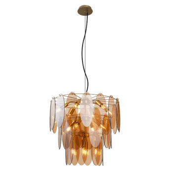 Závesná lampa Art Deco zlatá s jantárovým sklom oválna 14-svetiel - Mochan